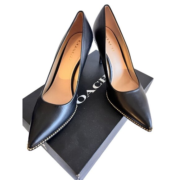 NEW IN BOX Coach Waverly Leather Pump size 11B Womens Shoes Black Bead Chain NIB - Picture 1 of 11